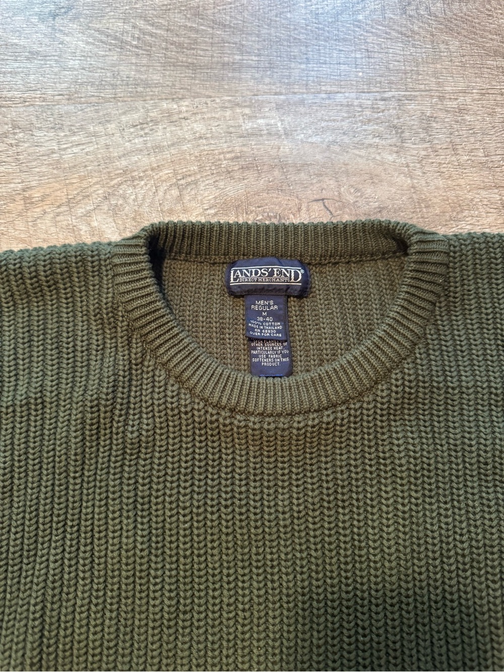 Lands' End Men's Crewneck Sweater in Olive - Picture 2 of 4